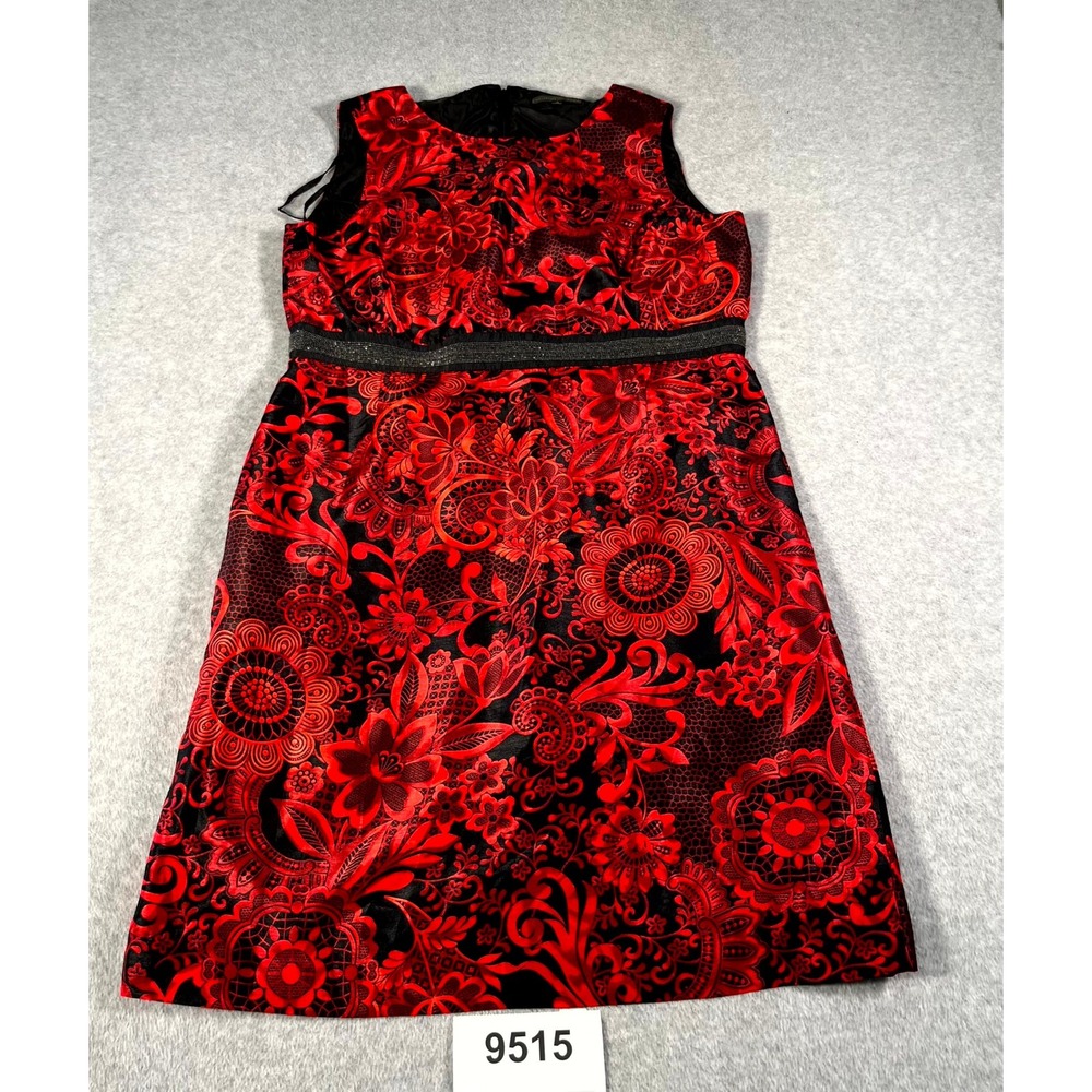 Preston & York Sheath Dress Womens 16 Black Red‎ Scoop Neck Party Cocktail